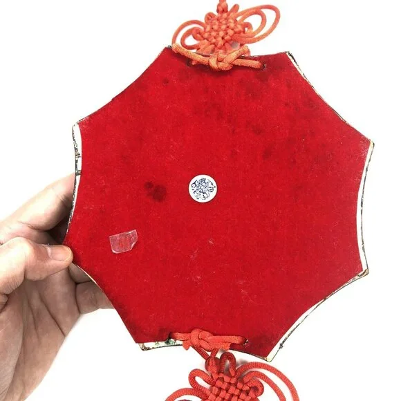 Chinese Yin Yang Dragon Hanging Plaque Pottery Red Tassels Guardian Feng Shui